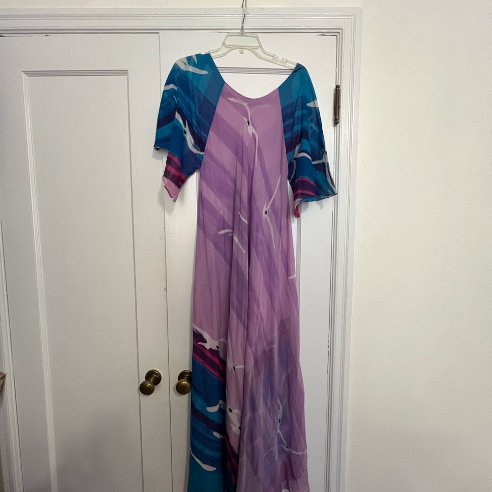 Vintage 70’s Colorful Maxi Dress Mumu with birds design